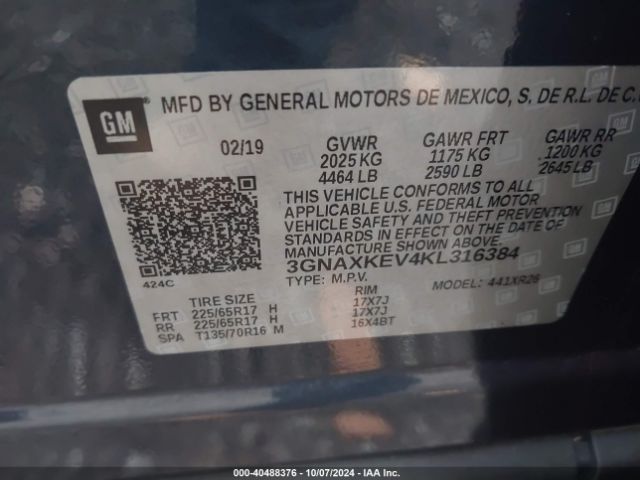 Photo 8 VIN: 3GNAXKEV4KL316384 - CHEVROLET EQUINOX 