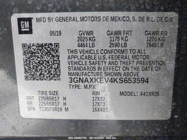 Photo 8 VIN: 3GNAXKEV4KS653594 - CHEVROLET EQUINOX 