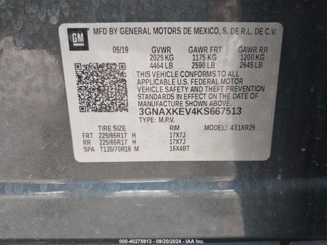 Photo 8 VIN: 3GNAXKEV4KS667513 - CHEVROLET EQUINOX 