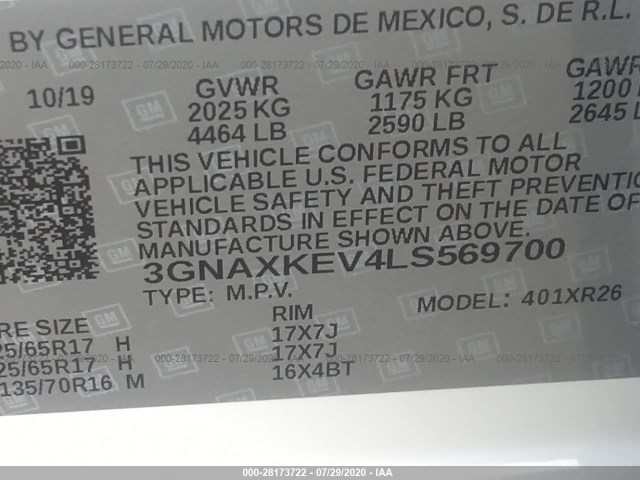 Photo 8 VIN: 3GNAXKEV4LS569700 - CHEVROLET EQUINOX 