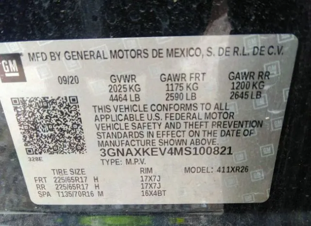 Photo 8 VIN: 3GNAXKEV4MS100821 - CHEVROLET EQUINOX 