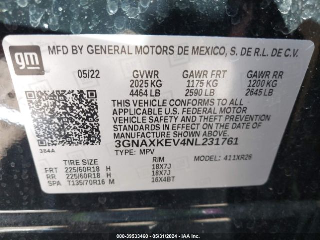 Photo 8 VIN: 3GNAXKEV4NL231761 - CHEVROLET EQUINOX 