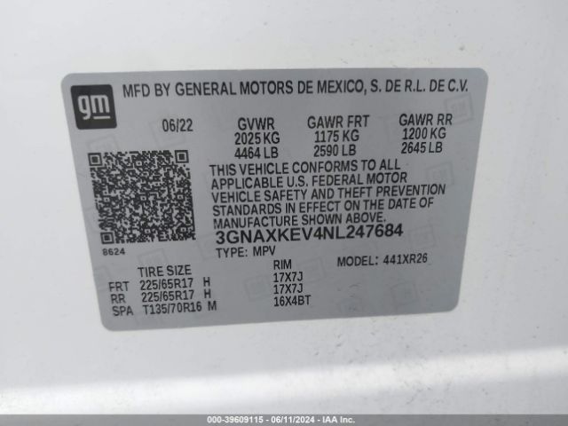 Photo 8 VIN: 3GNAXKEV4NL247684 - CHEVROLET EQUINOX 