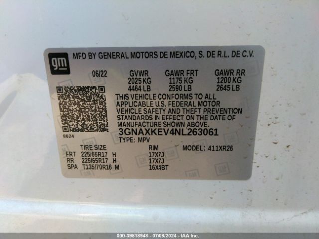 Photo 8 VIN: 3GNAXKEV4NL263061 - CHEVROLET EQUINOX 