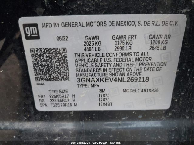 Photo 8 VIN: 3GNAXKEV4NL269118 - CHEVROLET EQUINOX 