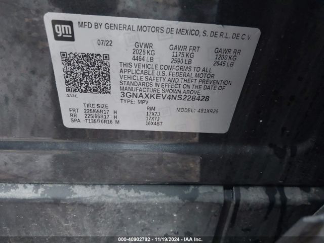 Photo 8 VIN: 3GNAXKEV4NS228428 - CHEVROLET EQUINOX 