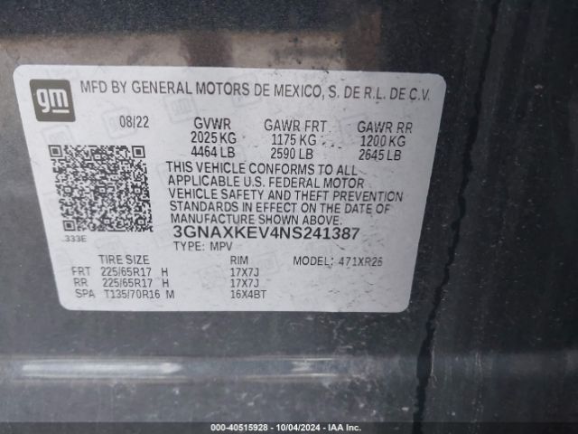 Photo 8 VIN: 3GNAXKEV4NS241387 - CHEVROLET EQUINOX 