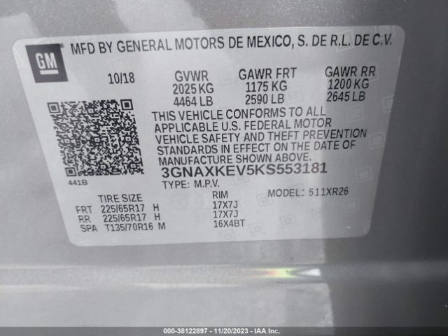 Photo 8 VIN: 3GNAXKEV5KS553181 - CHEVROLET EQUINOX 