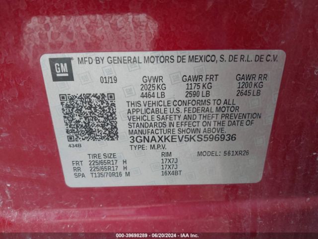 Photo 8 VIN: 3GNAXKEV5KS596936 - CHEVROLET EQUINOX 