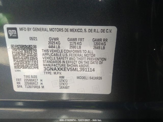 Photo 8 VIN: 3GNAXKEV5ML391114 - CHEVROLET EQUINOX 