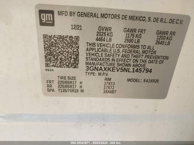 Photo 8 VIN: 3GNAXKEV5NL145794 - CHEVROLET EQUINOX 