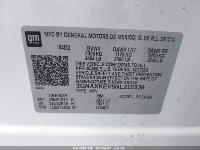 Photo 8 VIN: 3GNAXKEV5NL210336 - CHEVROLET EQUINOX 