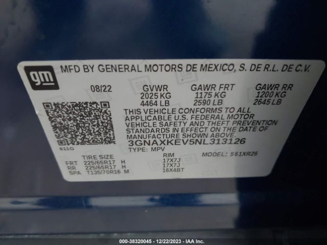 Photo 8 VIN: 3GNAXKEV5NL313126 - CHEVROLET EQUINOX 