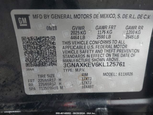 Photo 8 VIN: 3GNAXKEV6KL125761 - CHEVROLET EQUINOX 