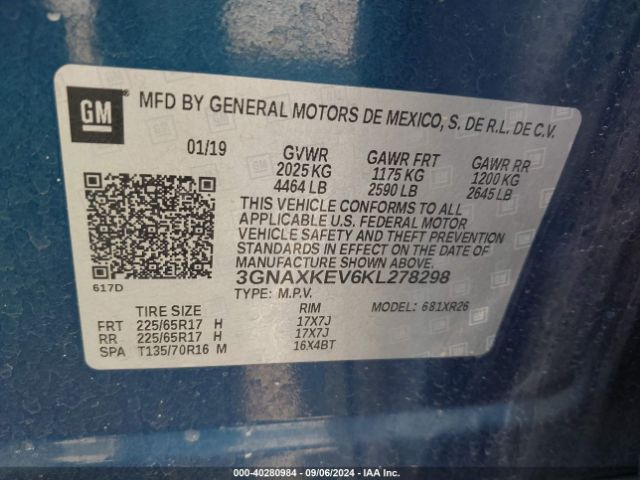 Photo 8 VIN: 3GNAXKEV6KL278298 - CHEVROLET EQUINOX 