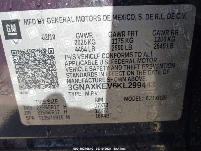 Photo 8 VIN: 3GNAXKEV6KL299443 - CHEVROLET EQUINOX 