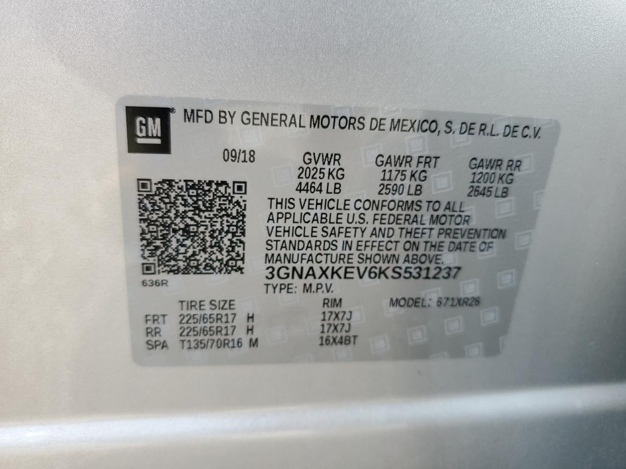 Photo 13 VIN: 3GNAXKEV6KS531237 - CHEVROLET EQUINOX 