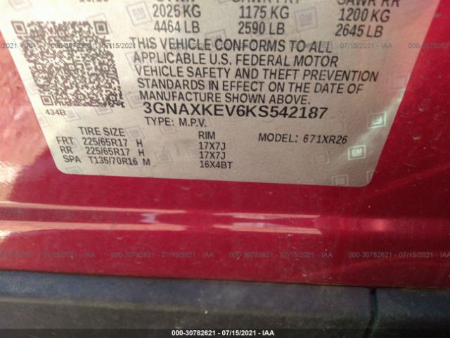 Photo 8 VIN: 3GNAXKEV6KS542187 - CHEVROLET EQUINOX 