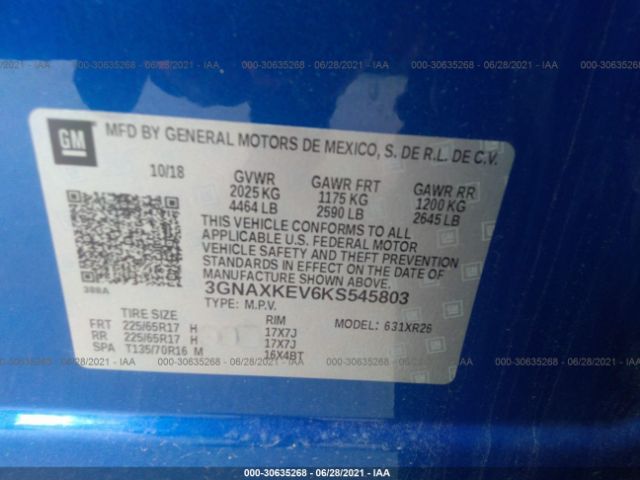 Photo 8 VIN: 3GNAXKEV6KS545803 - CHEVROLET EQUINOX 