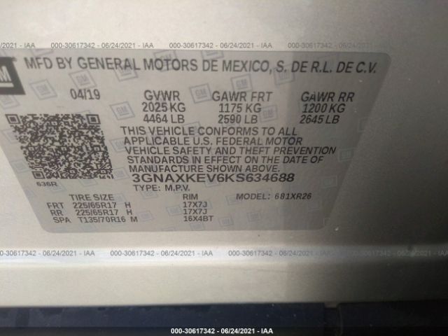 Photo 8 VIN: 3GNAXKEV6KS634688 - CHEVROLET EQUINOX 