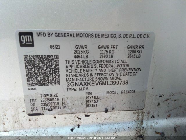 Photo 8 VIN: 3GNAXKEV6ML399738 - CHEVROLET EQUINOX 