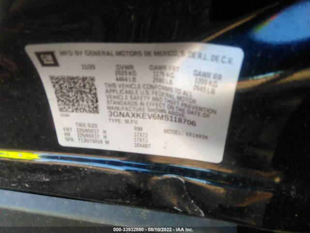 Photo 8 VIN: 3GNAXKEV6MS118706 - CHEVROLET EQUINOX 