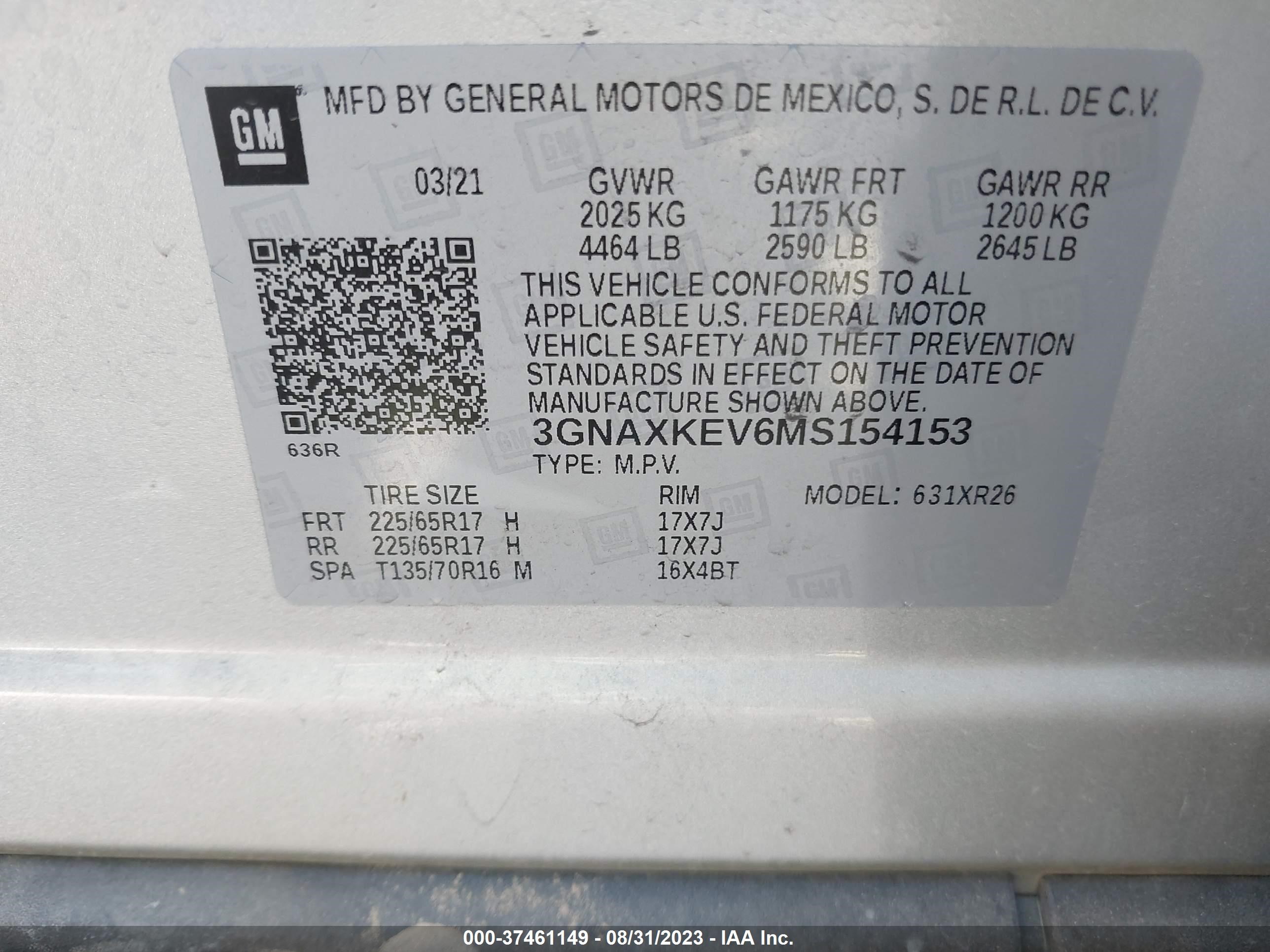 Photo 8 VIN: 3GNAXKEV6MS154153 - CHEVROLET EQUINOX 