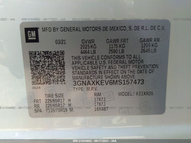 Photo 8 VIN: 3GNAXKEV6MS157473 - CHEVROLET EQUINOX 