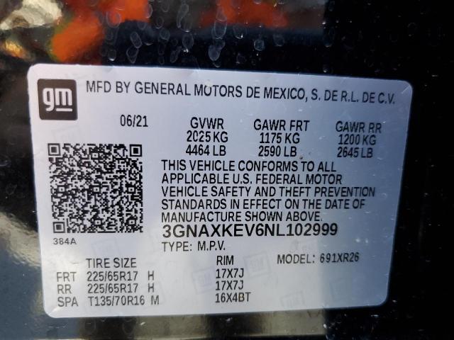 Photo 9 VIN: 3GNAXKEV6NL102999 - CHEVROLET EQUINOX LT 