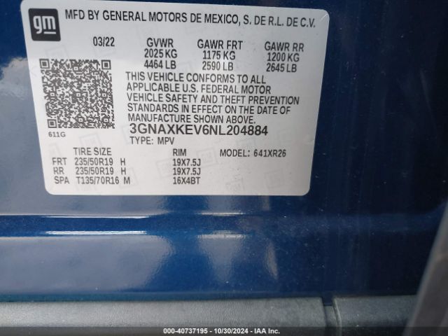 Photo 8 VIN: 3GNAXKEV6NL204884 - CHEVROLET EQUINOX 