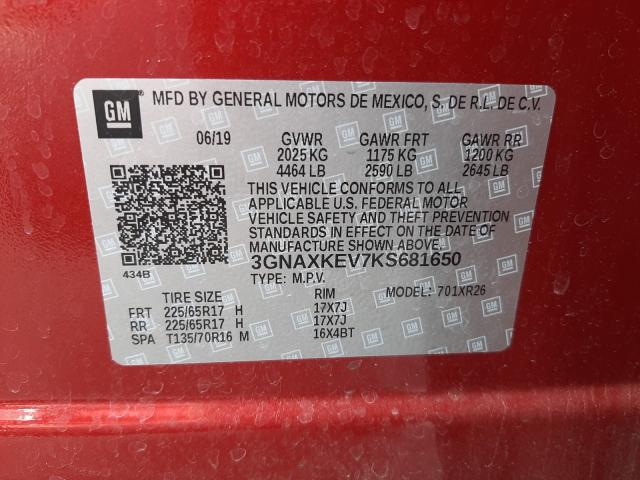 Photo 9 VIN: 3GNAXKEV7KS681650 - CHEVROLET EQUINOX LT 