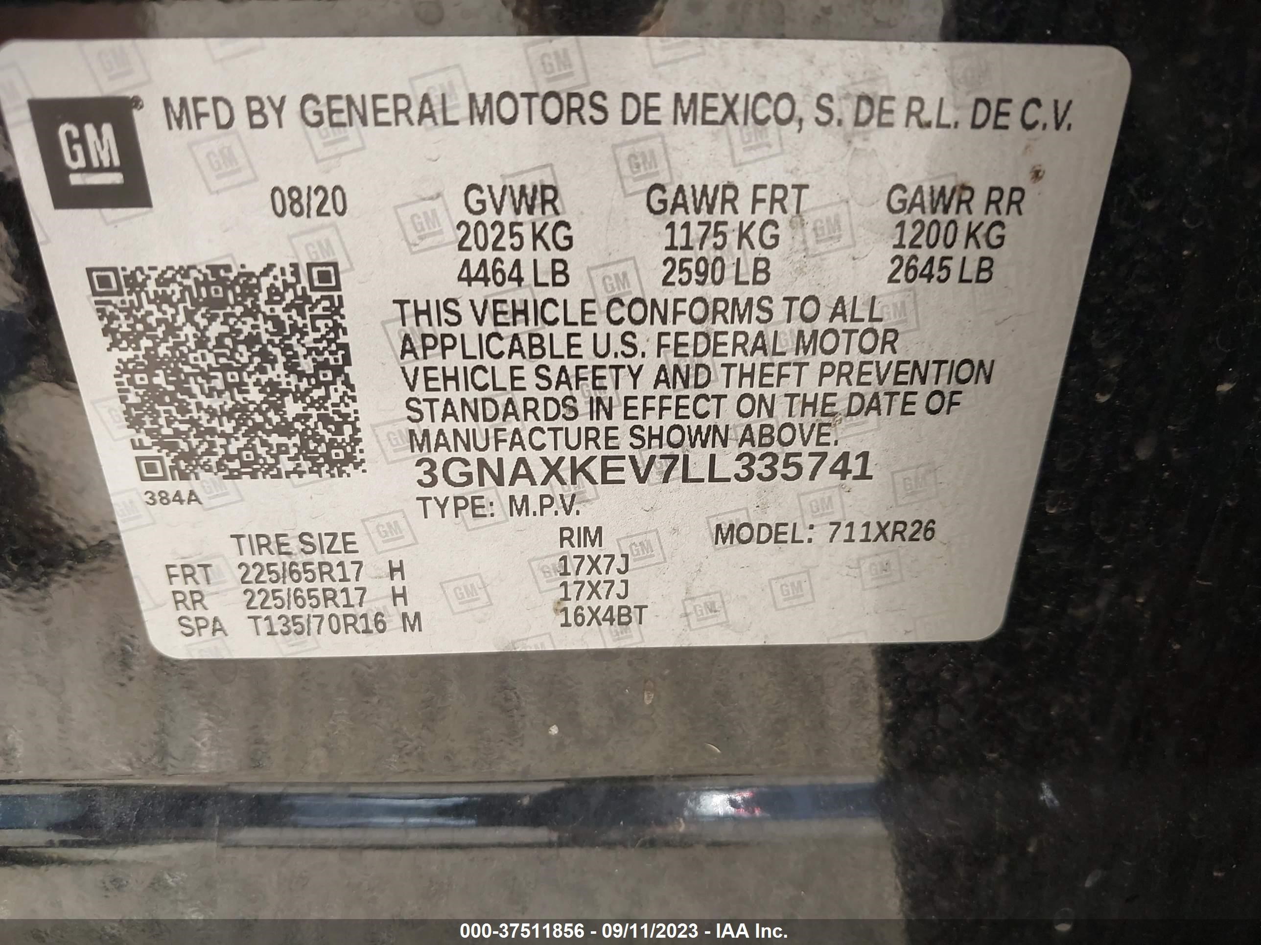 Photo 8 VIN: 3GNAXKEV7LL335741 - CHEVROLET EQUINOX 