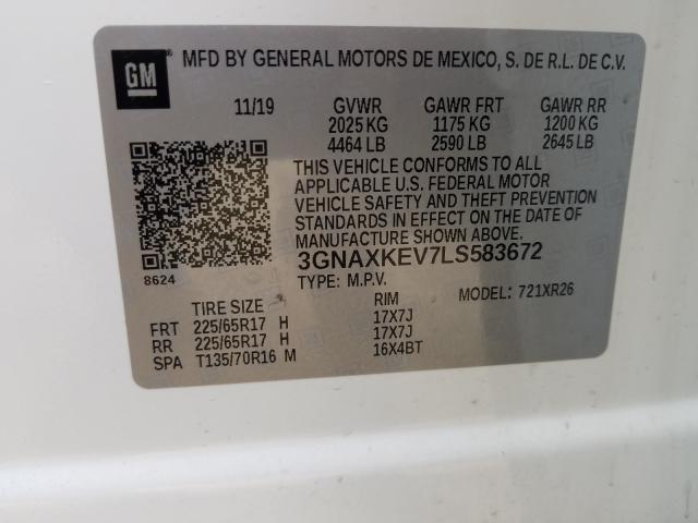 Photo 9 VIN: 3GNAXKEV7LS583672 - CHEVROLET EQUINOX LT 