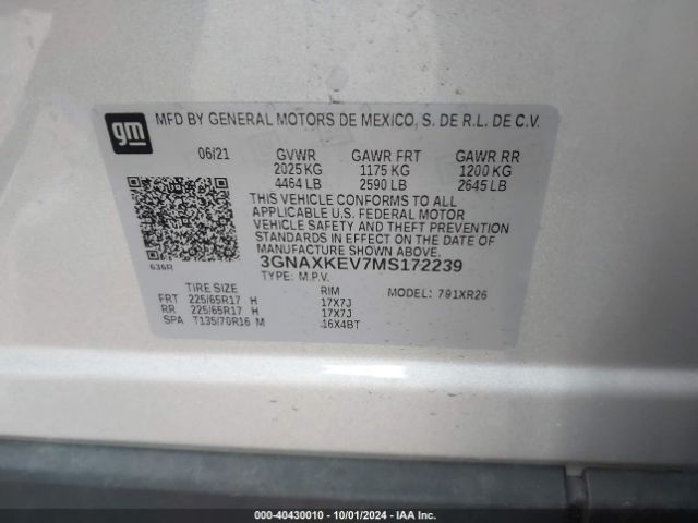 Photo 8 VIN: 3GNAXKEV7MS172239 - CHEVROLET EQUINOX 