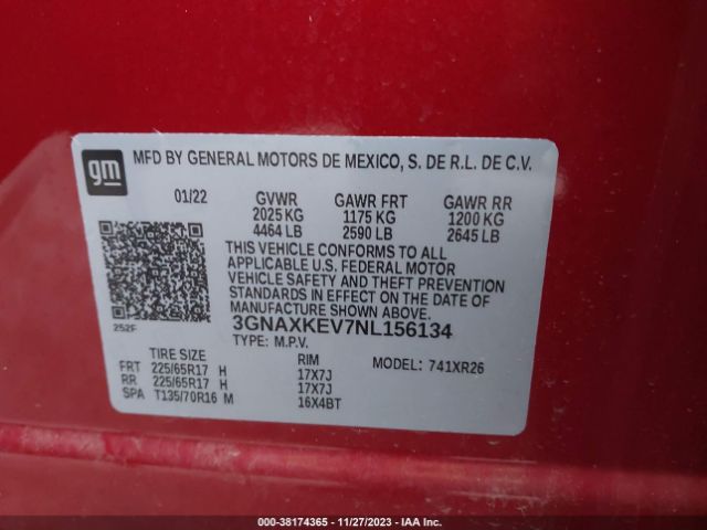 Photo 8 VIN: 3GNAXKEV7NL156134 - CHEVROLET EQUINOX 