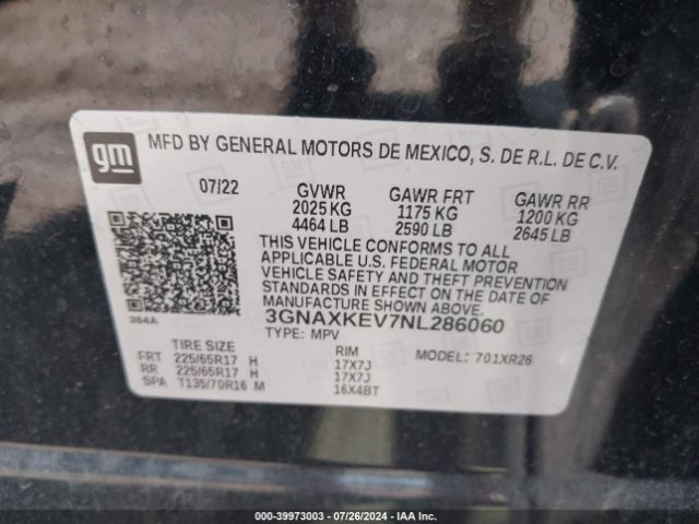 Photo 8 VIN: 3GNAXKEV7NL286060 - CHEVROLET EQUINOX 