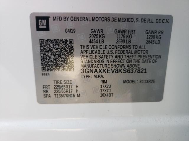 Photo 9 VIN: 3GNAXKEV8KS637821 - CHEVROLET EQUINOX LT 