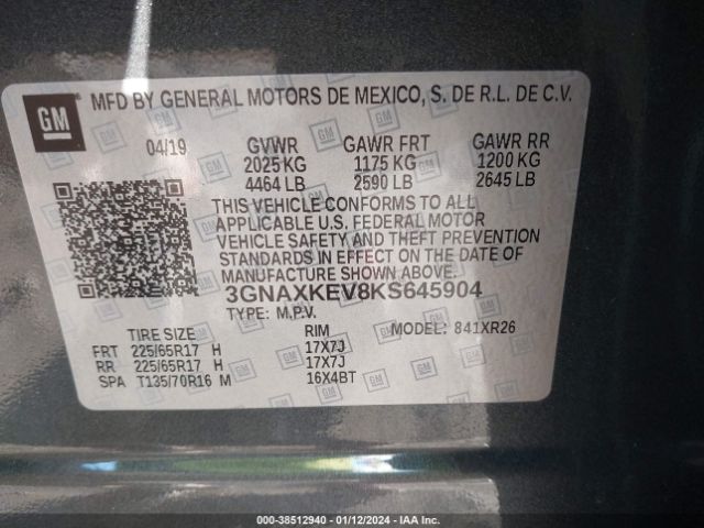 Photo 8 VIN: 3GNAXKEV8KS645904 - CHEVROLET EQUINOX 