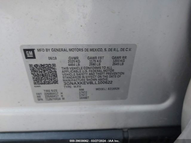 Photo 8 VIN: 3GNAXKEV8LL100622 - CHEVROLET EQUINOX 