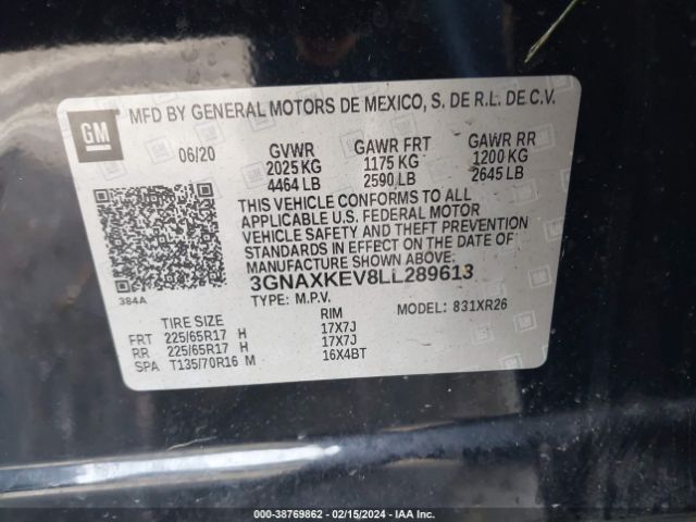 Photo 8 VIN: 3GNAXKEV8LL289613 - CHEVROLET EQUINOX 