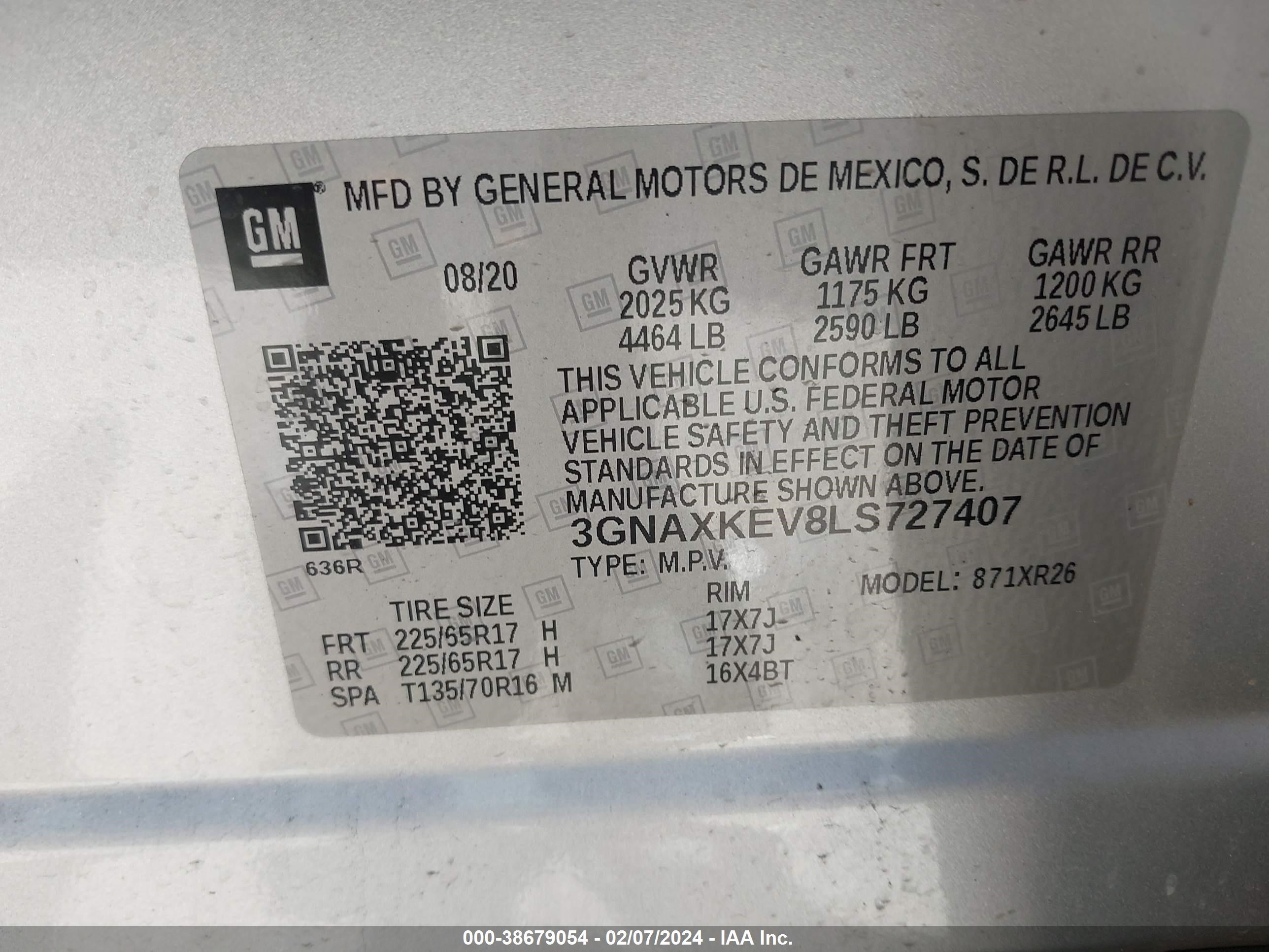 Photo 8 VIN: 3GNAXKEV8LS727407 - CHEVROLET EQUINOX 