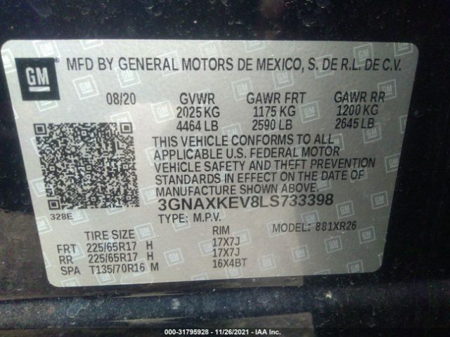 Photo 8 VIN: 3GNAXKEV8LS733398 - CHEVROLET EQUINOX 