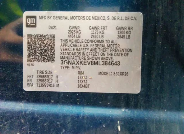 Photo 8 VIN: 3GNAXKEV8ML384643 - CHEVROLET EQUINOX 