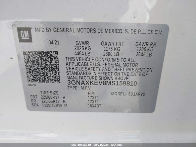 Photo 8 VIN: 3GNAXKEV8MS159810 - CHEVROLET EQUINOX 