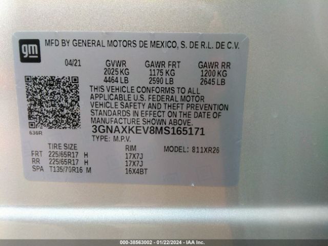 Photo 8 VIN: 3GNAXKEV8MS165171 - CHEVROLET EQUINOX 