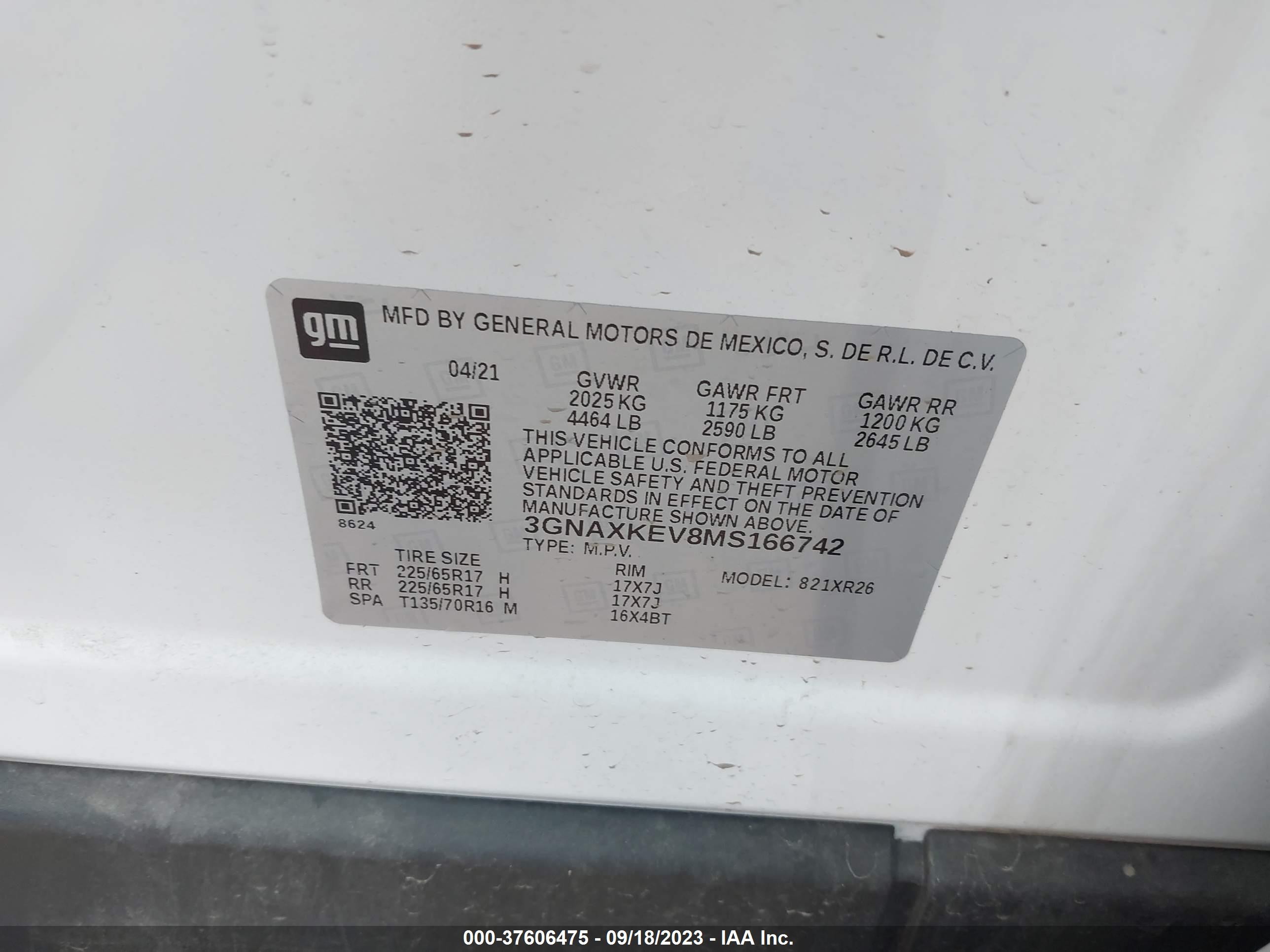 Photo 8 VIN: 3GNAXKEV8MS166742 - CHEVROLET EQUINOX 