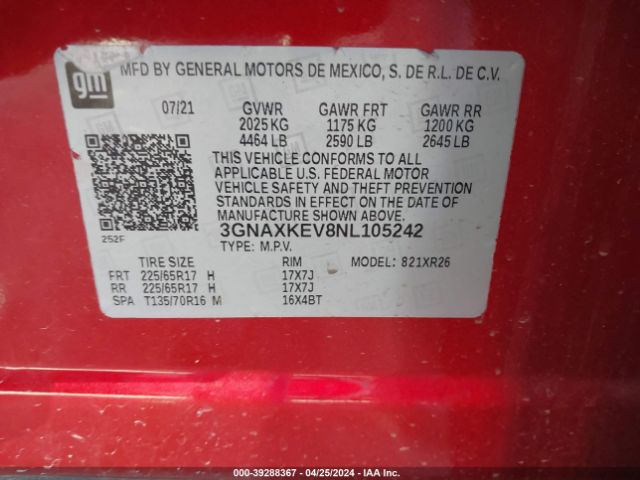 Photo 8 VIN: 3GNAXKEV8NL105242 - CHEVROLET EQUINOX 