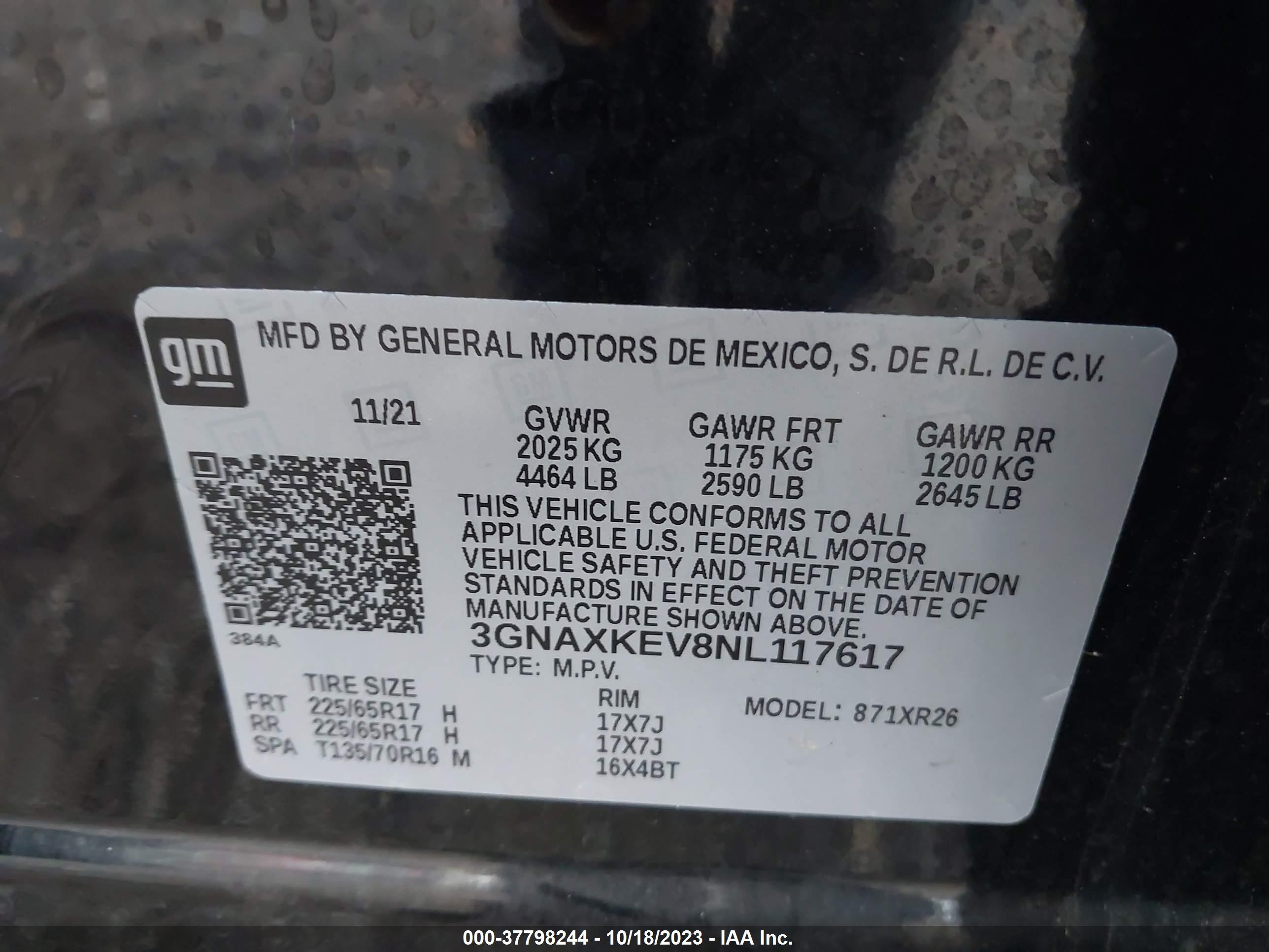 Photo 8 VIN: 3GNAXKEV8NL117617 - CHEVROLET EQUINOX 