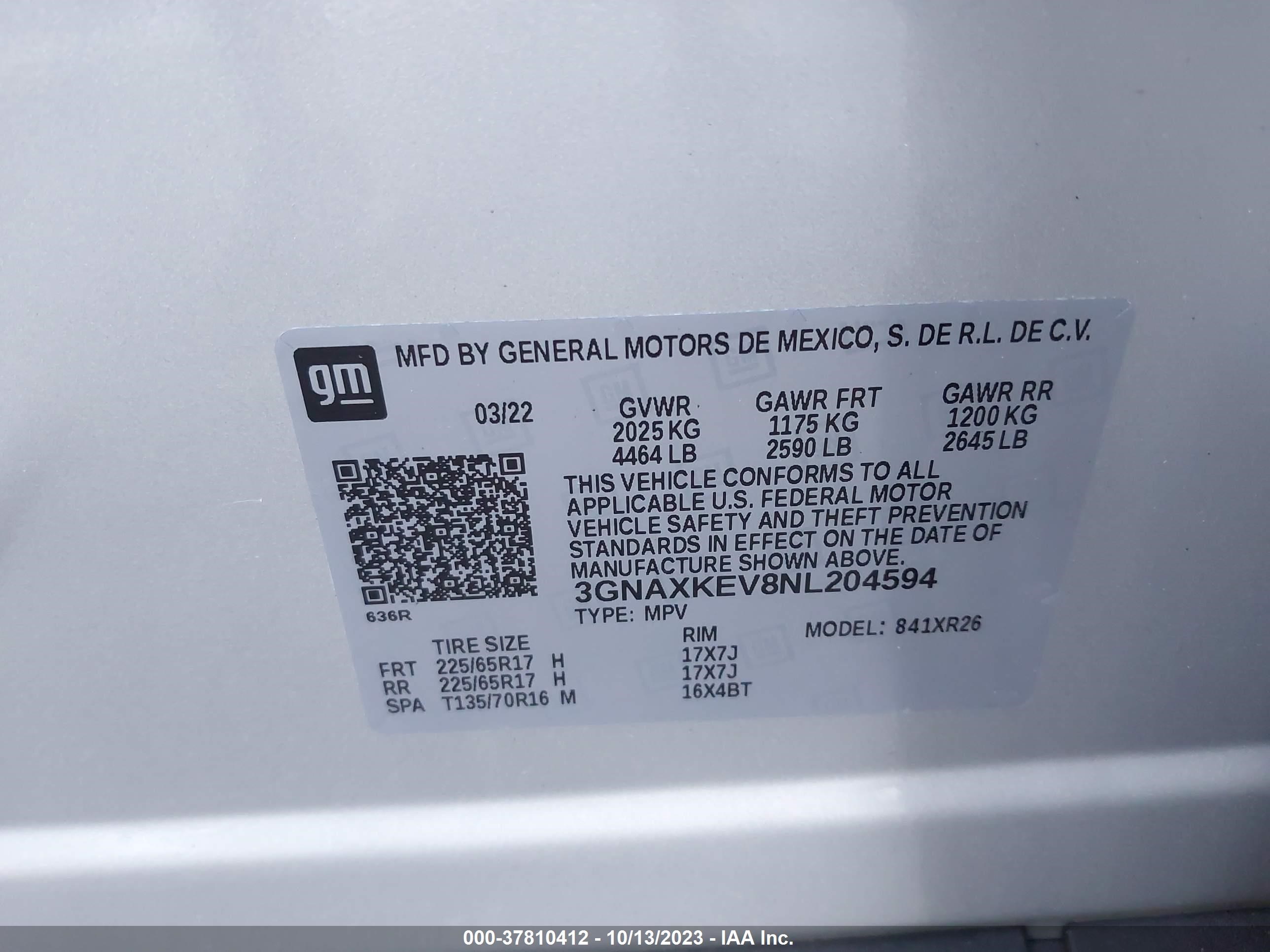 Photo 8 VIN: 3GNAXKEV8NL204594 - CHEVROLET EQUINOX 