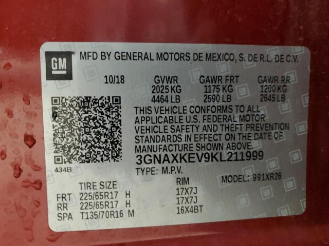 Photo 12 VIN: 3GNAXKEV9KL211999 - CHEVROLET EQUINOX LT 